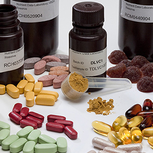 Dietary supplements and bottles.