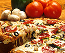 Pizza, tomatoes, mushrooms, green pepper
