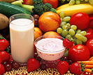 Fresh fruits and vegetables, soy milk, and low-fat yogurt