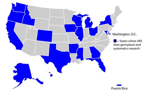 Map: States Where ARS does germplasm and systematics research