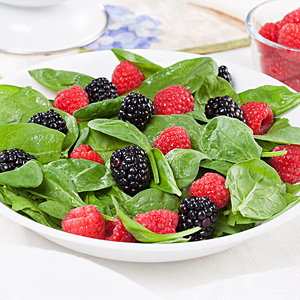 Salad of spinach, blackberries, and raspberries